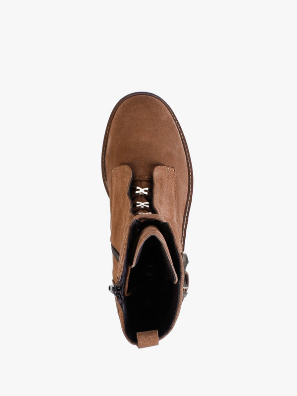 Serena Tan Suede Military Ankle Boots