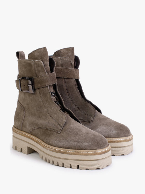 Serena Khaki Suede Military Ankle Boots