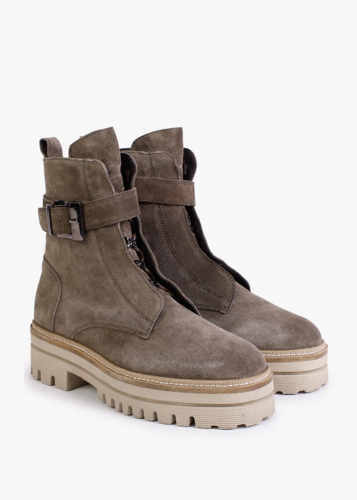 Serena Khaki Suede Military Ankle Boots