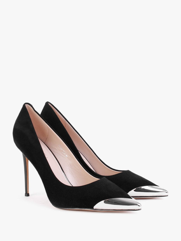 Setty Black Suede Toe Cap Court Shoes