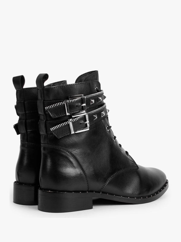 Sitfield Black Leather Studded Biker Boots