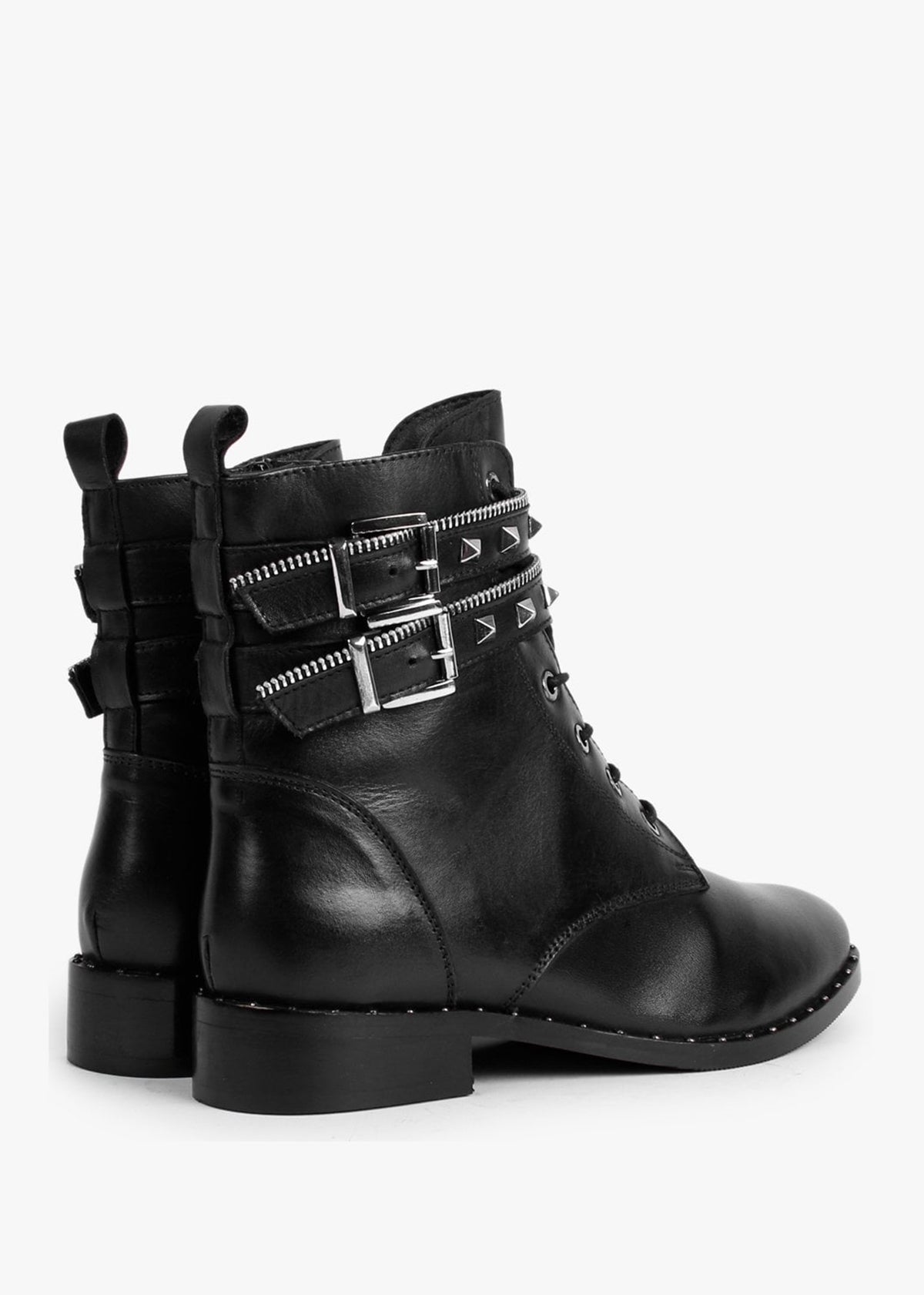 Sitfield Black Leather Studded Biker Boots
