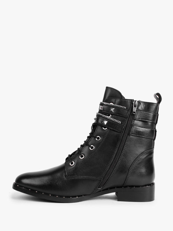 Sitfield Black Leather Studded Biker Boots