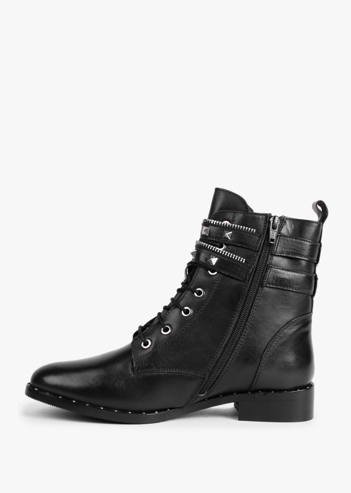Sitfield Black Leather Studded Biker Boots