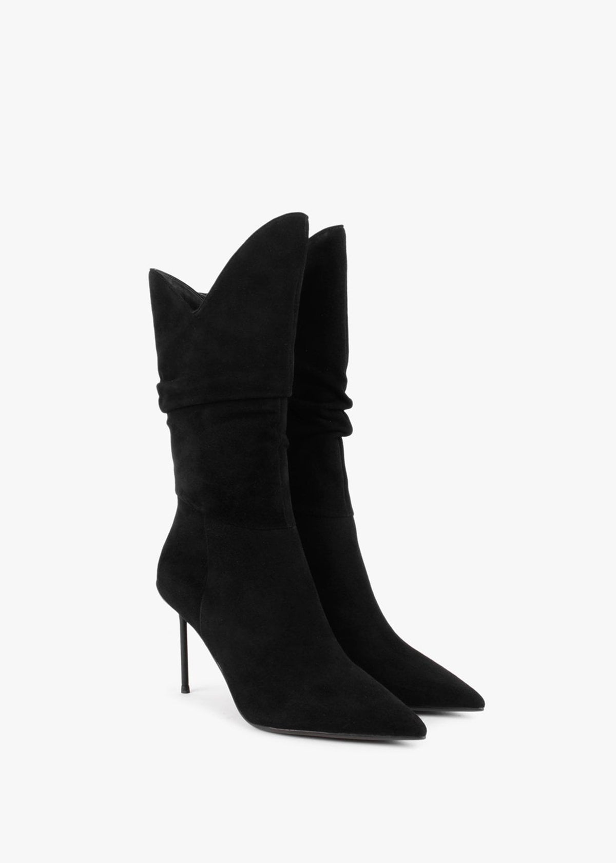 Slimmor Black Suede Ruched Calf Boots
