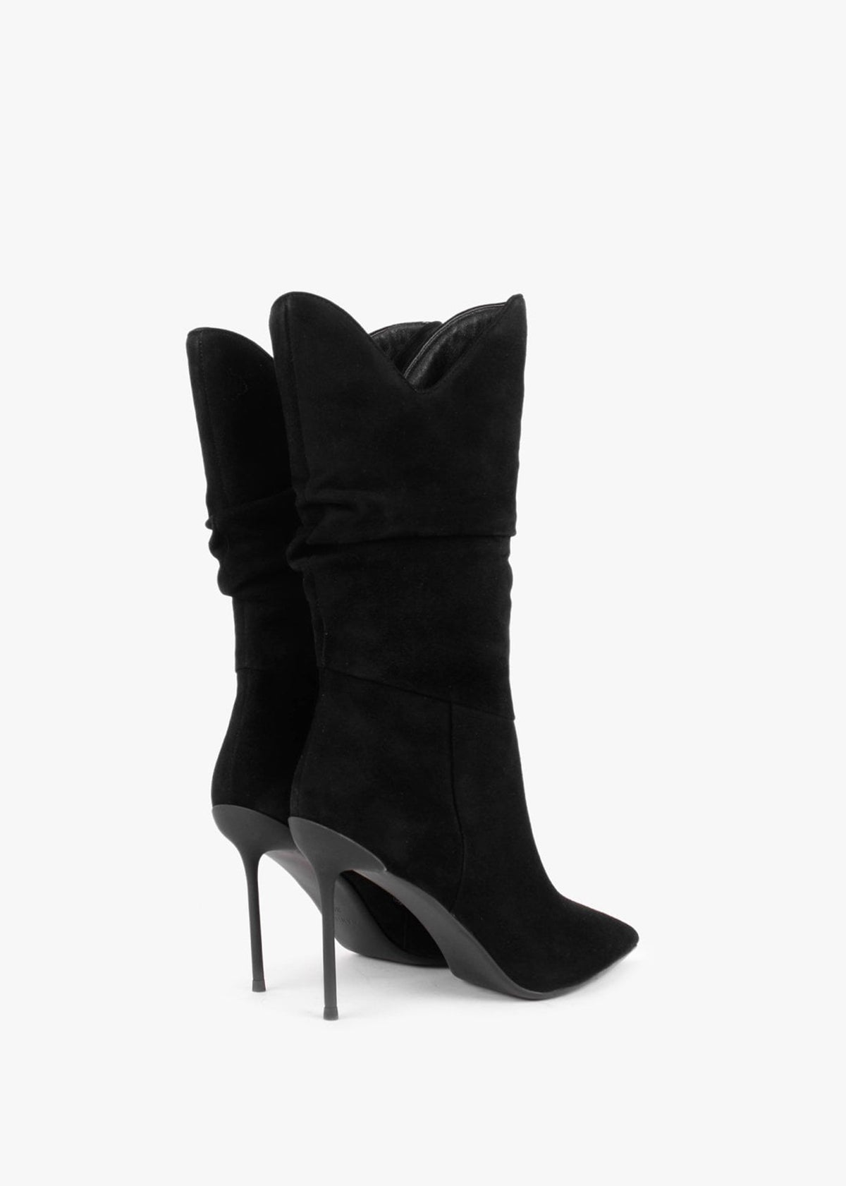 Slimmor Black Suede Ruched Calf Boots