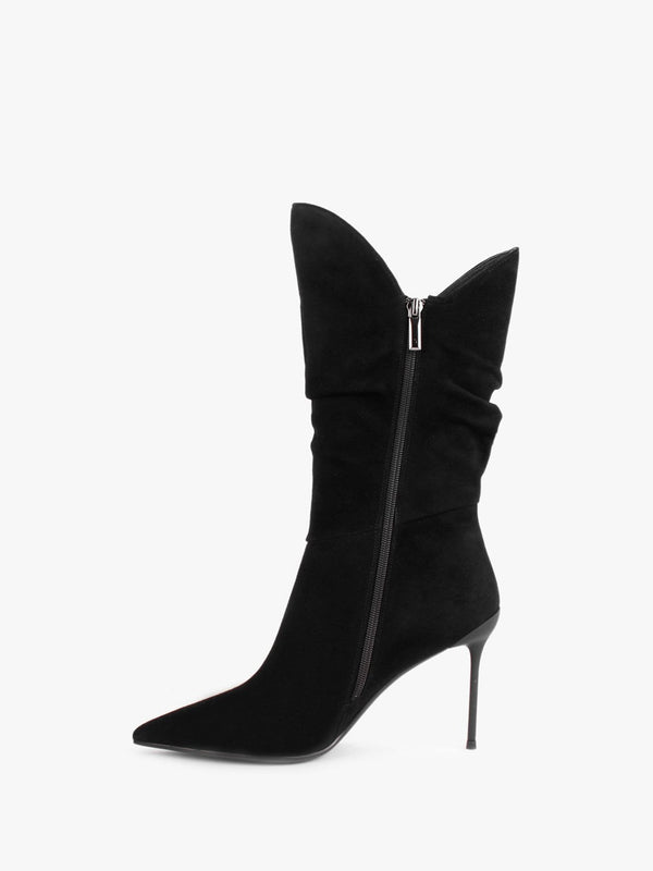 Slimmor Black Suede Ruched Calf Boots