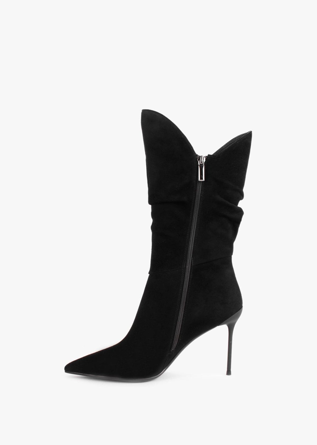 Slimmor Black Suede Ruched Calf Boots