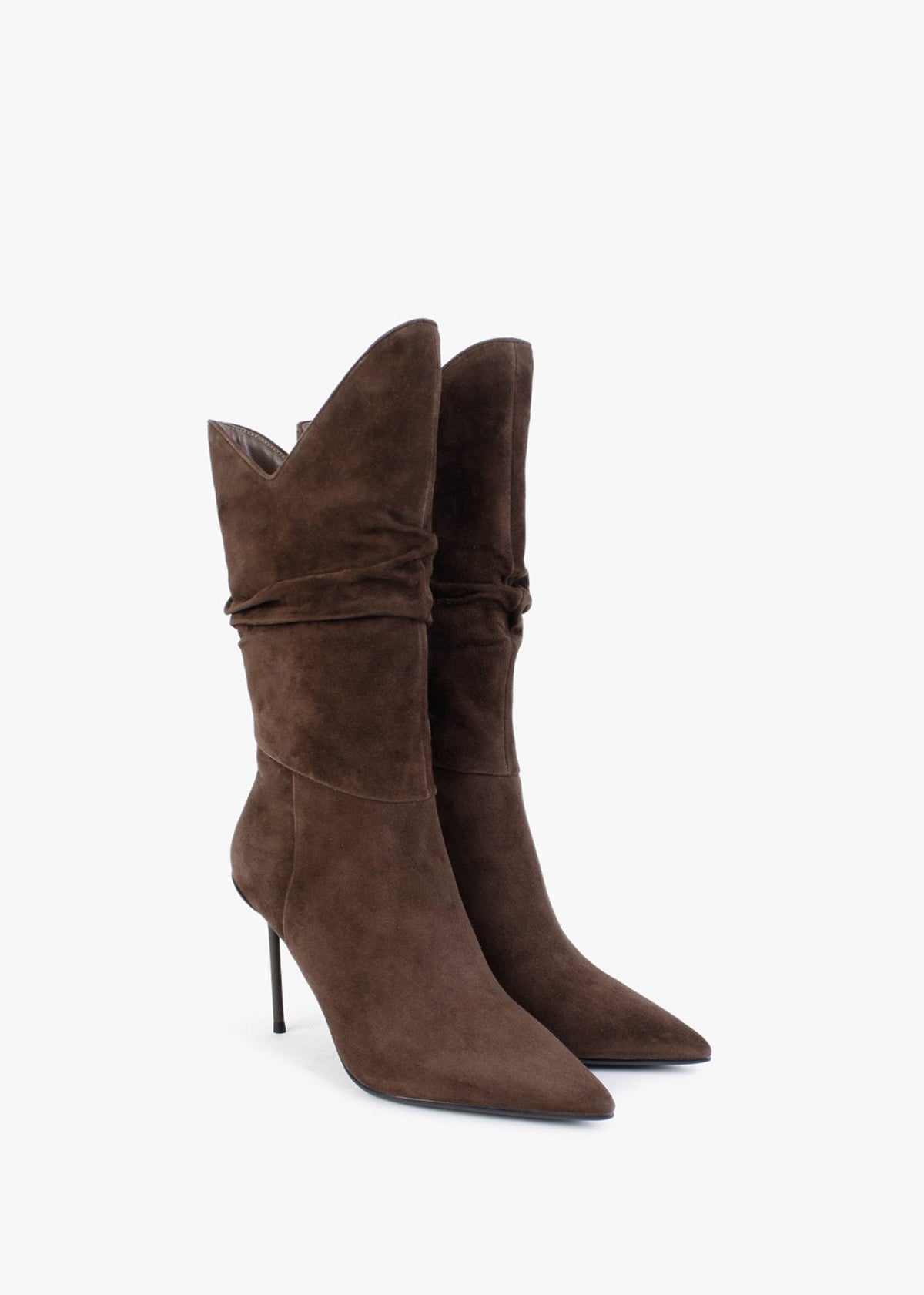 Slimmor Brown Suede Ruched Calf Boots
