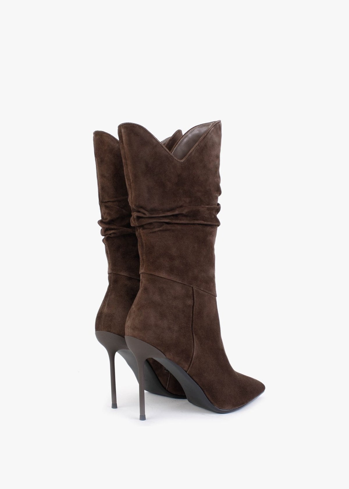 Slimmor Brown Suede Ruched Calf Boots