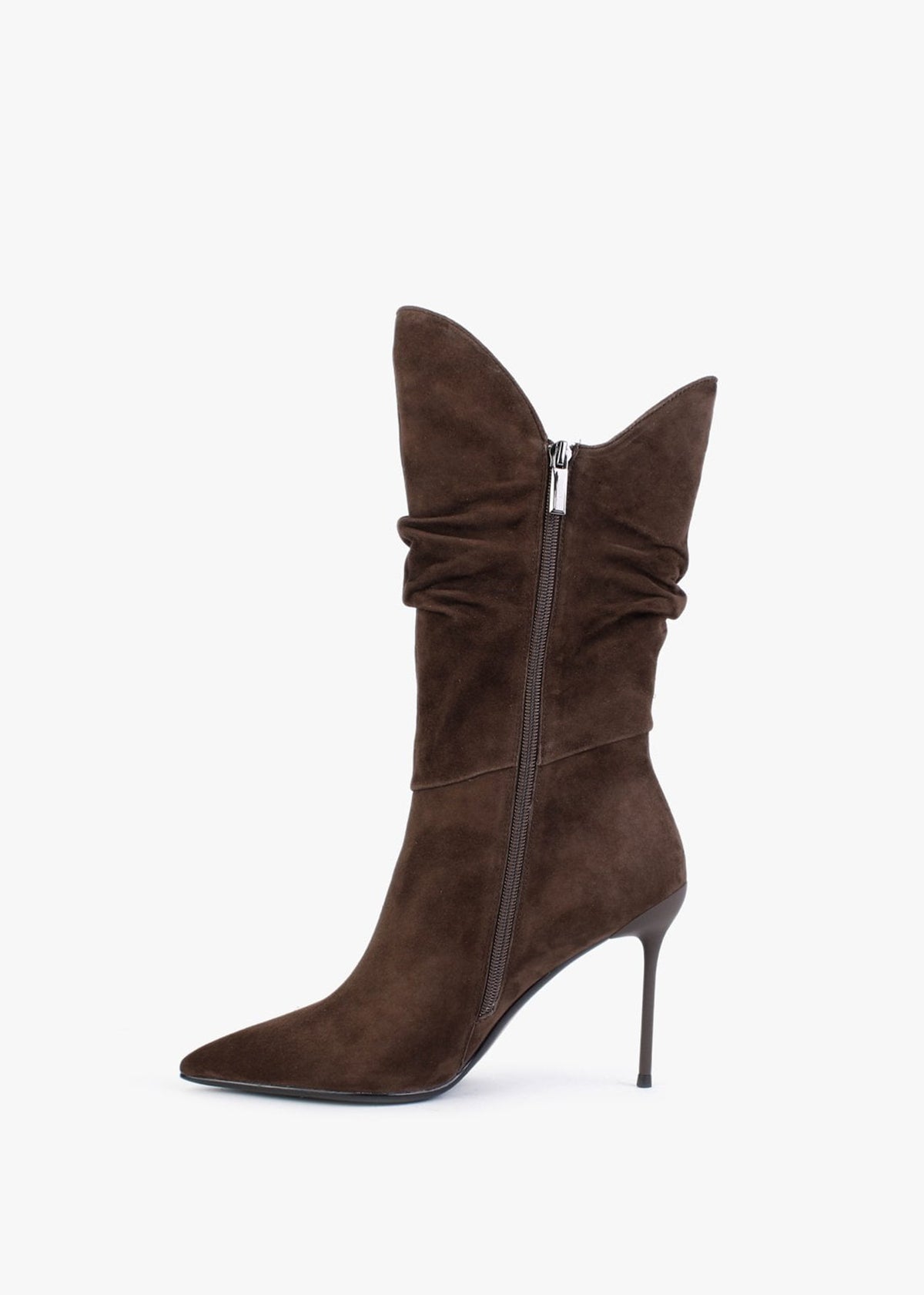 Slimmor Brown Suede Ruched Calf Boots