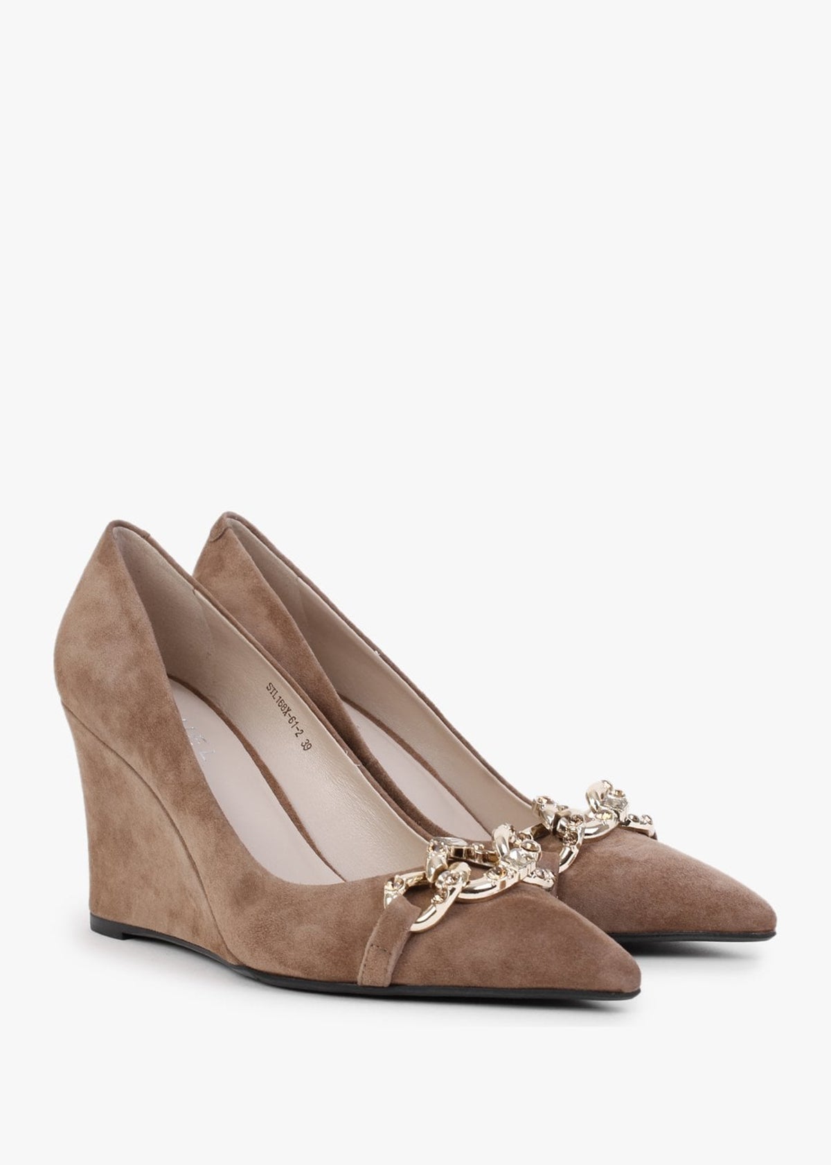 Sochain Tan Suede Embellished Wedge Court Shoes