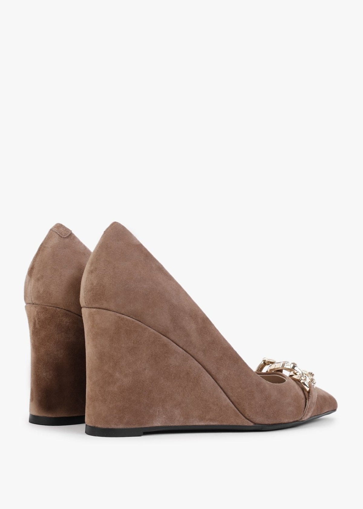 Sochain Tan Suede Embellished Wedge Court Shoes