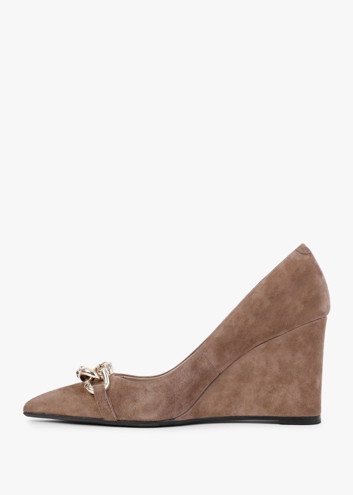 Sochain Tan Suede Embellished Wedge Court Shoes