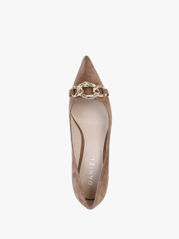 Sochain Tan Suede Embellished Wedge Court Shoes