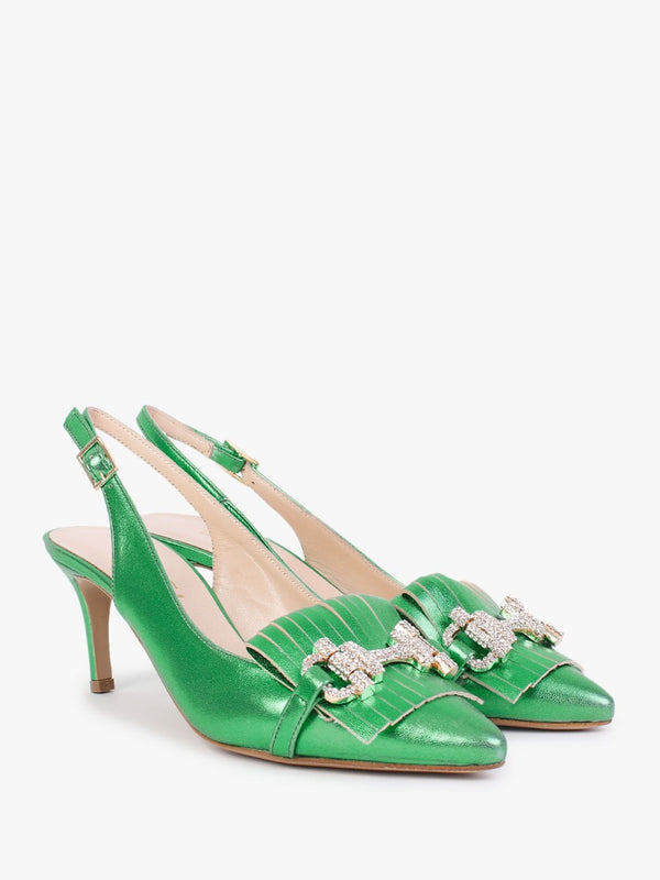 Alunar Green Leather Sling Back Heels