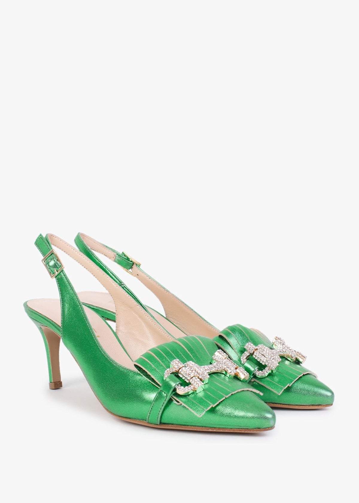 Alunar Green Leather Sling Back Heels