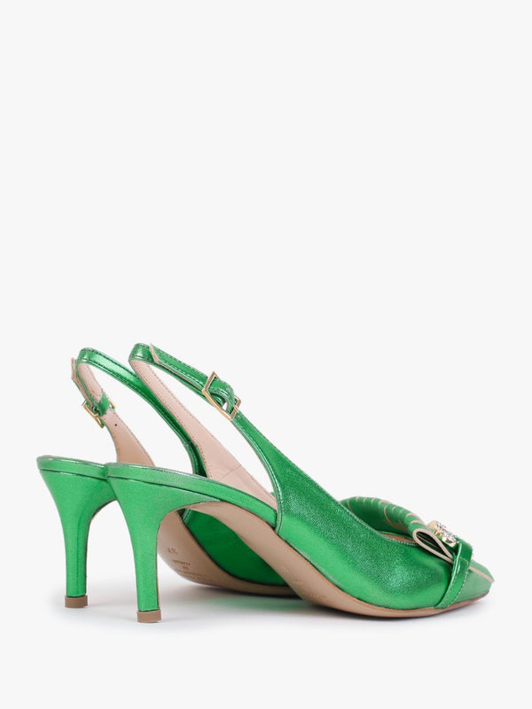 Alunar Green Leather Sling Back Heels