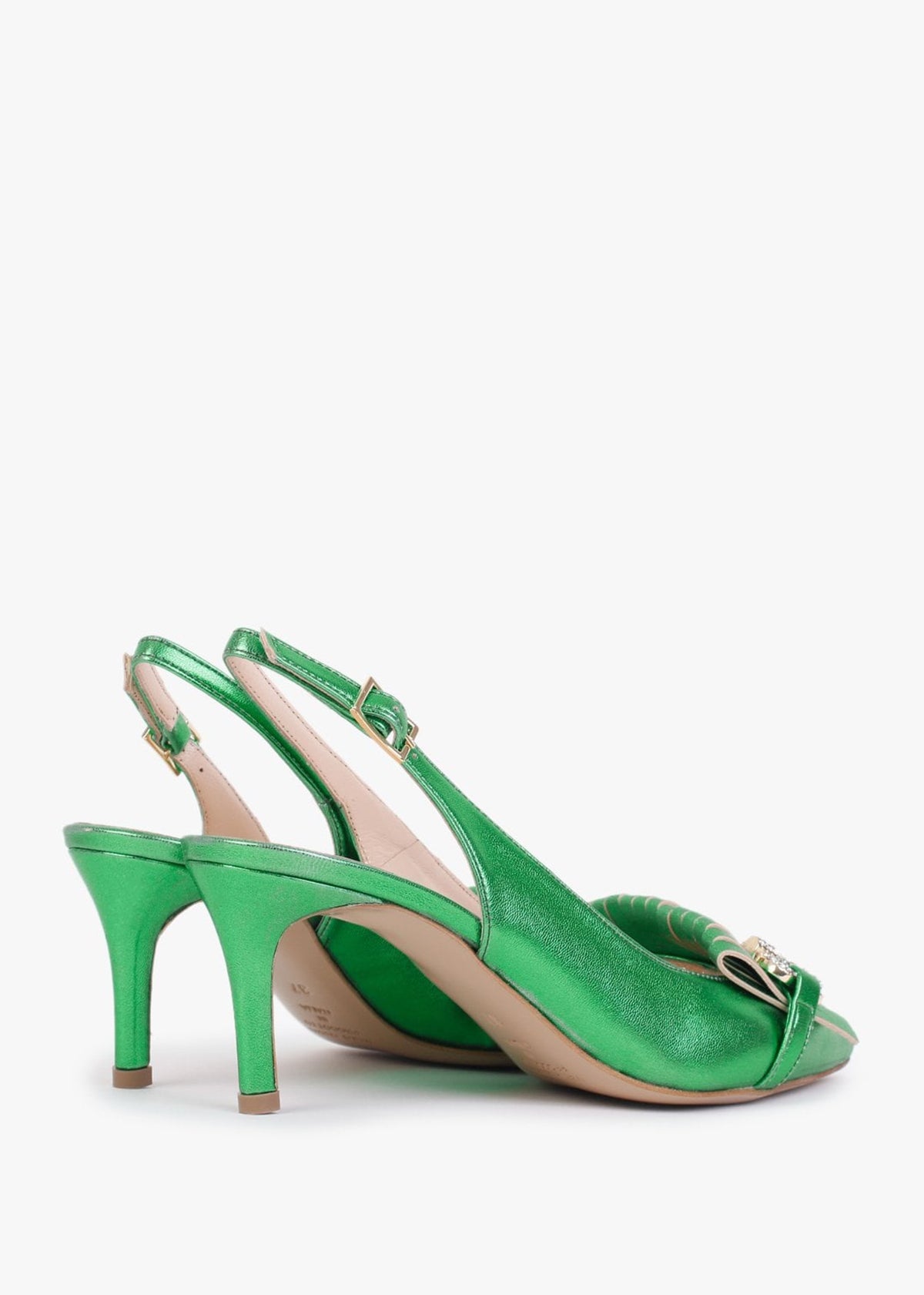 Alunar Green Leather Sling Back Heels