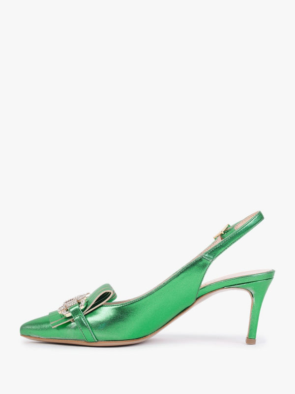 Alunar Green Leather Sling Back Heels