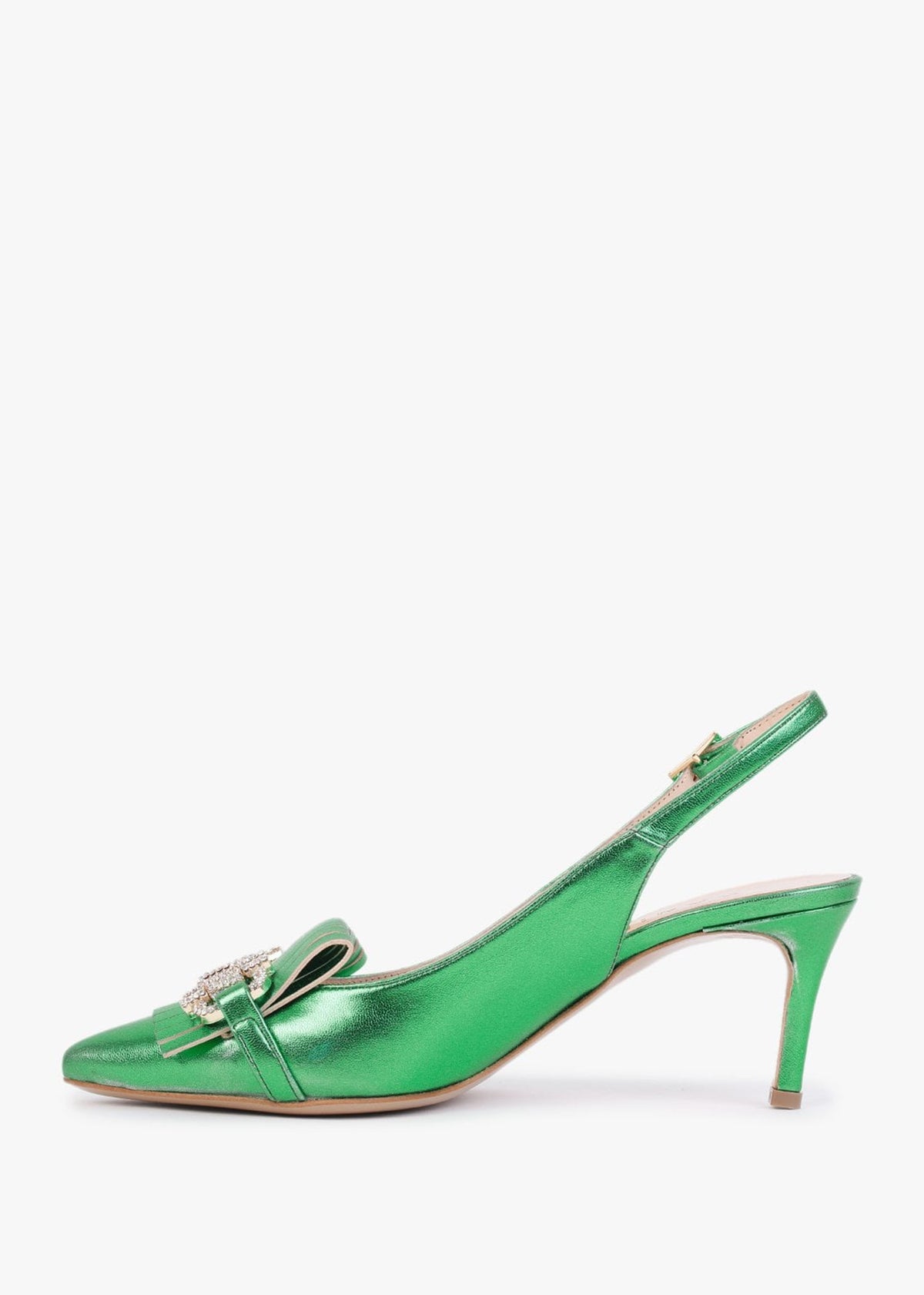 Alunar Green Leather Sling Back Heels