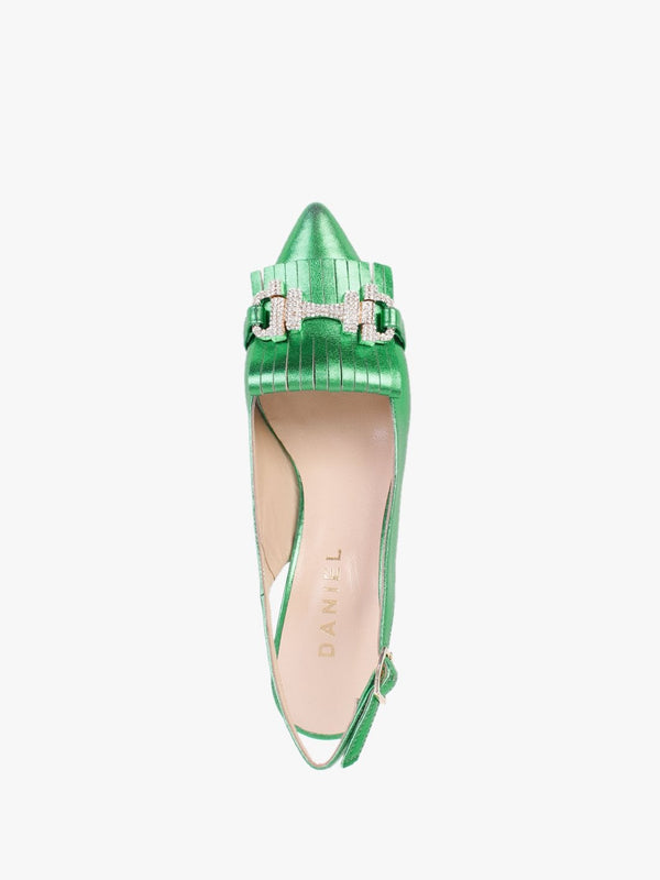 Alunar Green Leather Sling Back Heels