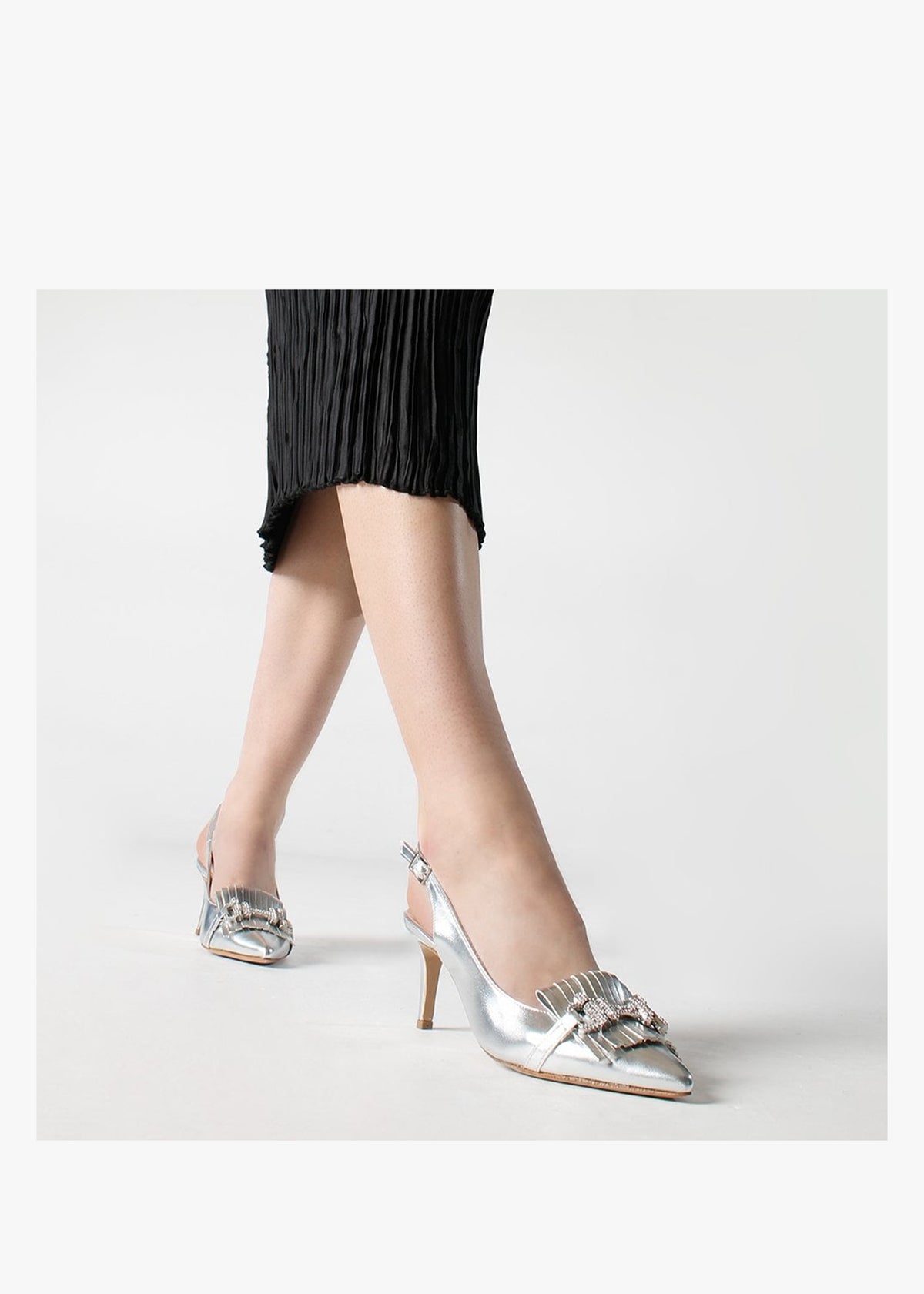 Alunar Silver Leather Sling Back Heels