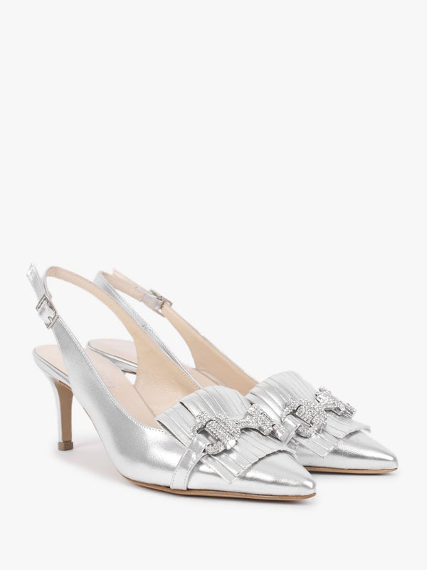 Alunar Silver Leather Sling Back Heels