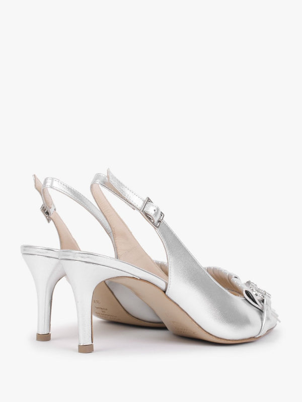 Alunar Silver Leather Sling Back Heels