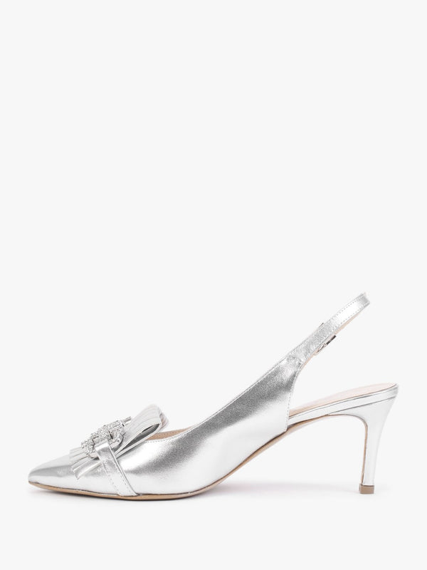 Alunar Silver Leather Sling Back Heels