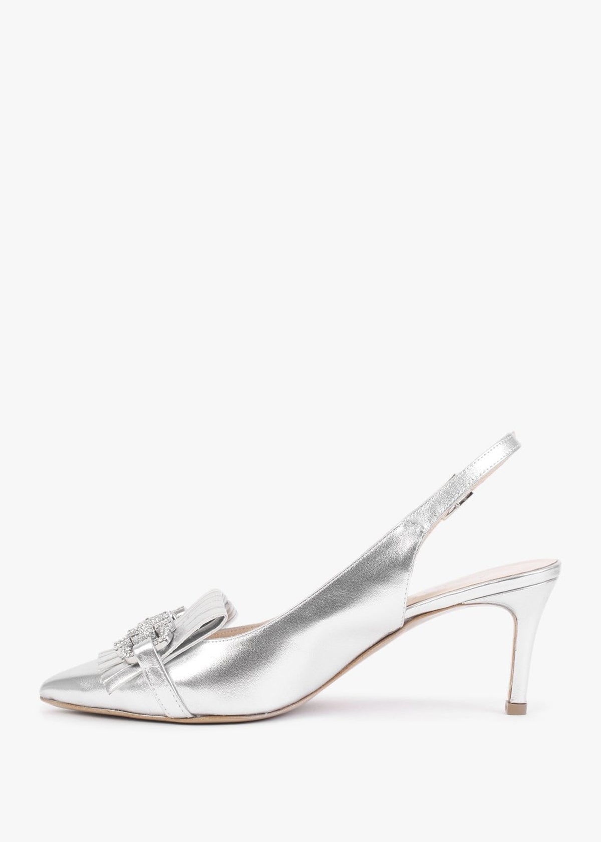 Alunar Silver Leather Sling Back Heels