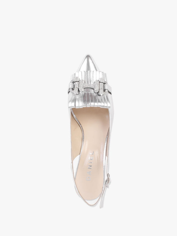 Alunar Silver Leather Sling Back Heels