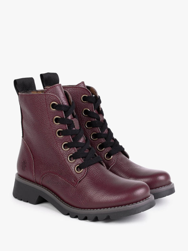 Ragi Burgundy Pebbled Leather Ankle Boots