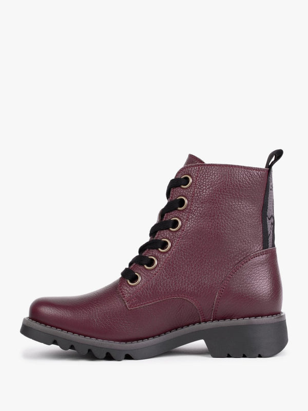 Ragi Burgundy Pebbled Leather Ankle Boots