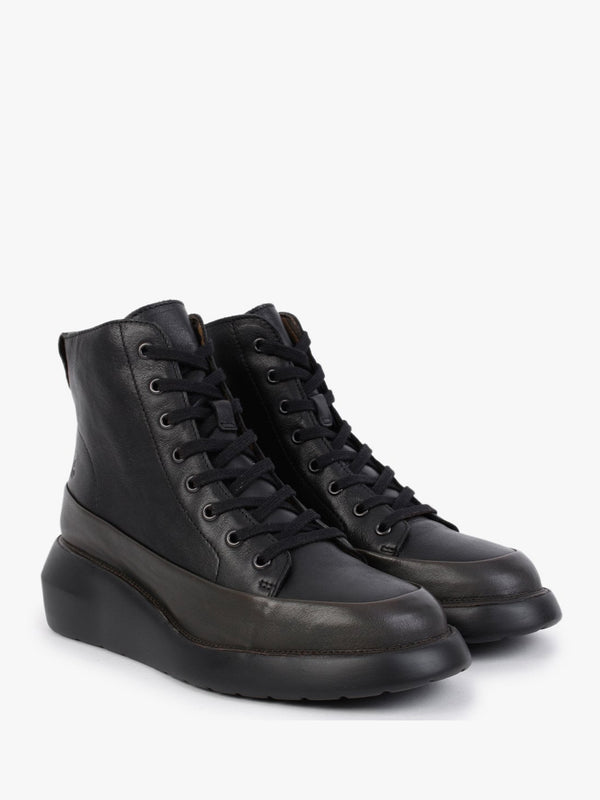 Boze Dark Green & Black Leather Wedge Ankle Boots
