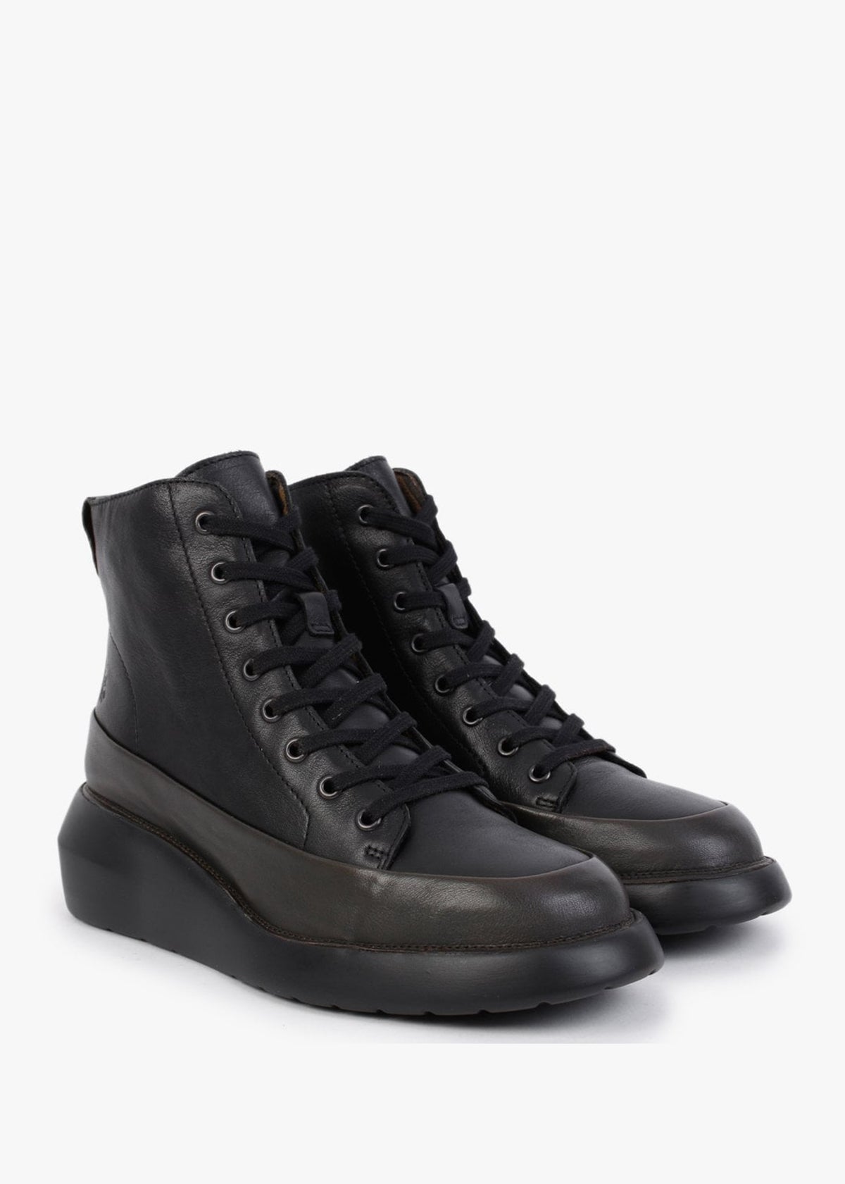 Boze Dark Green & Black Leather Wedge Ankle Boots
