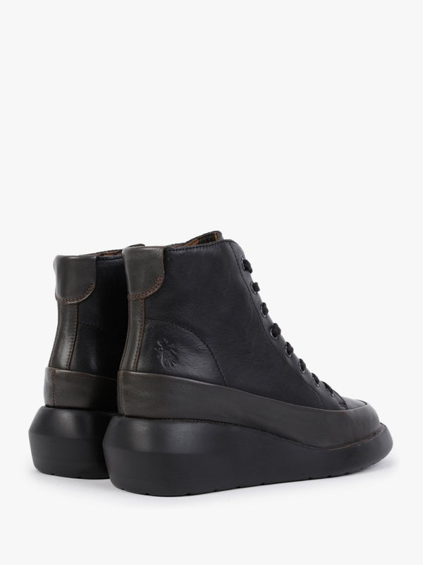 Boze Dark Green & Black Leather Wedge Ankle Boots