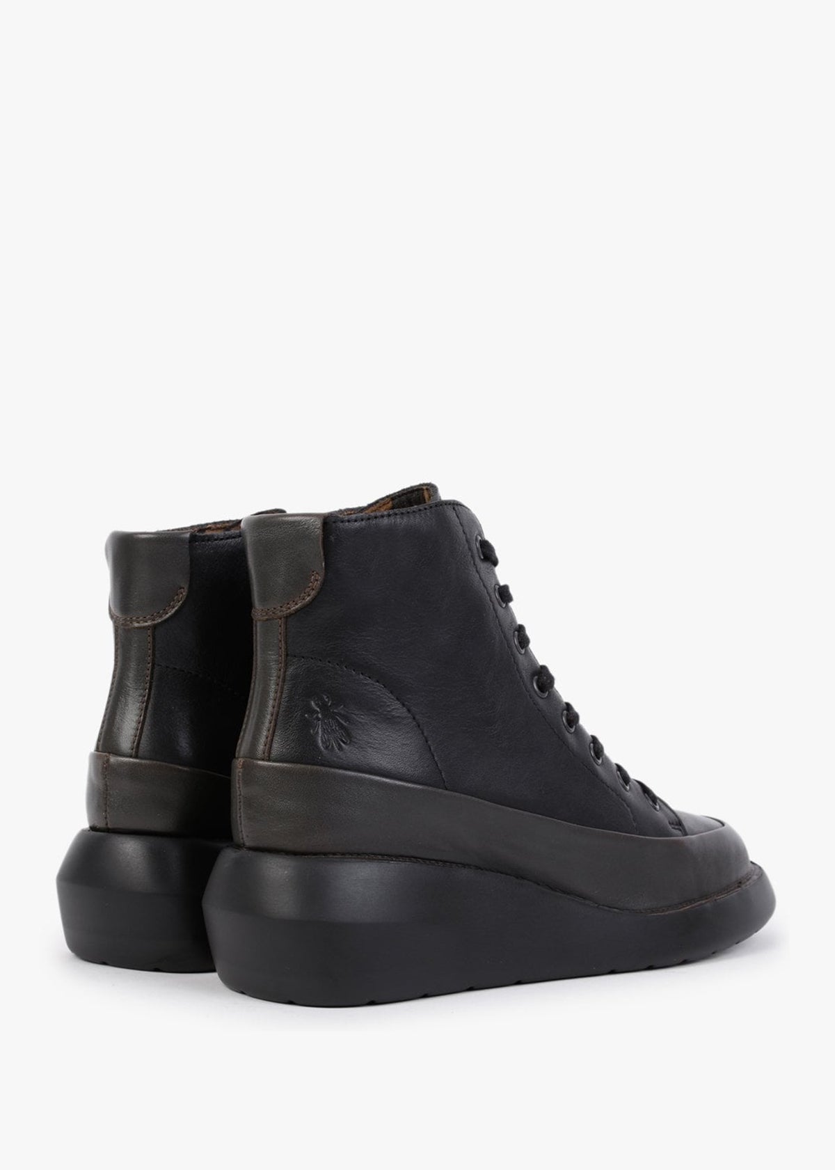 Boze Dark Green & Black Leather Wedge Ankle Boots