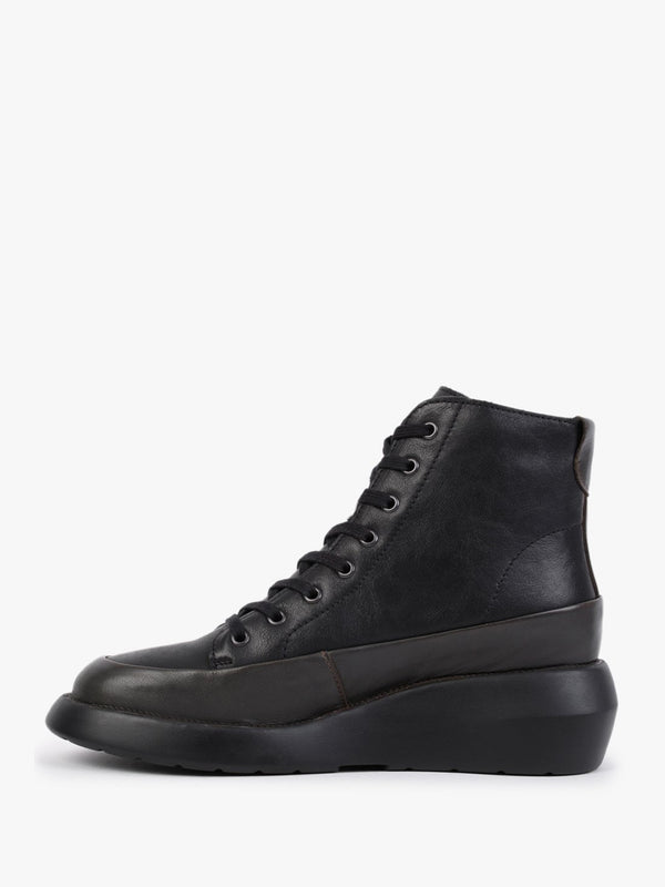 Boze Dark Green & Black Leather Wedge Ankle Boots