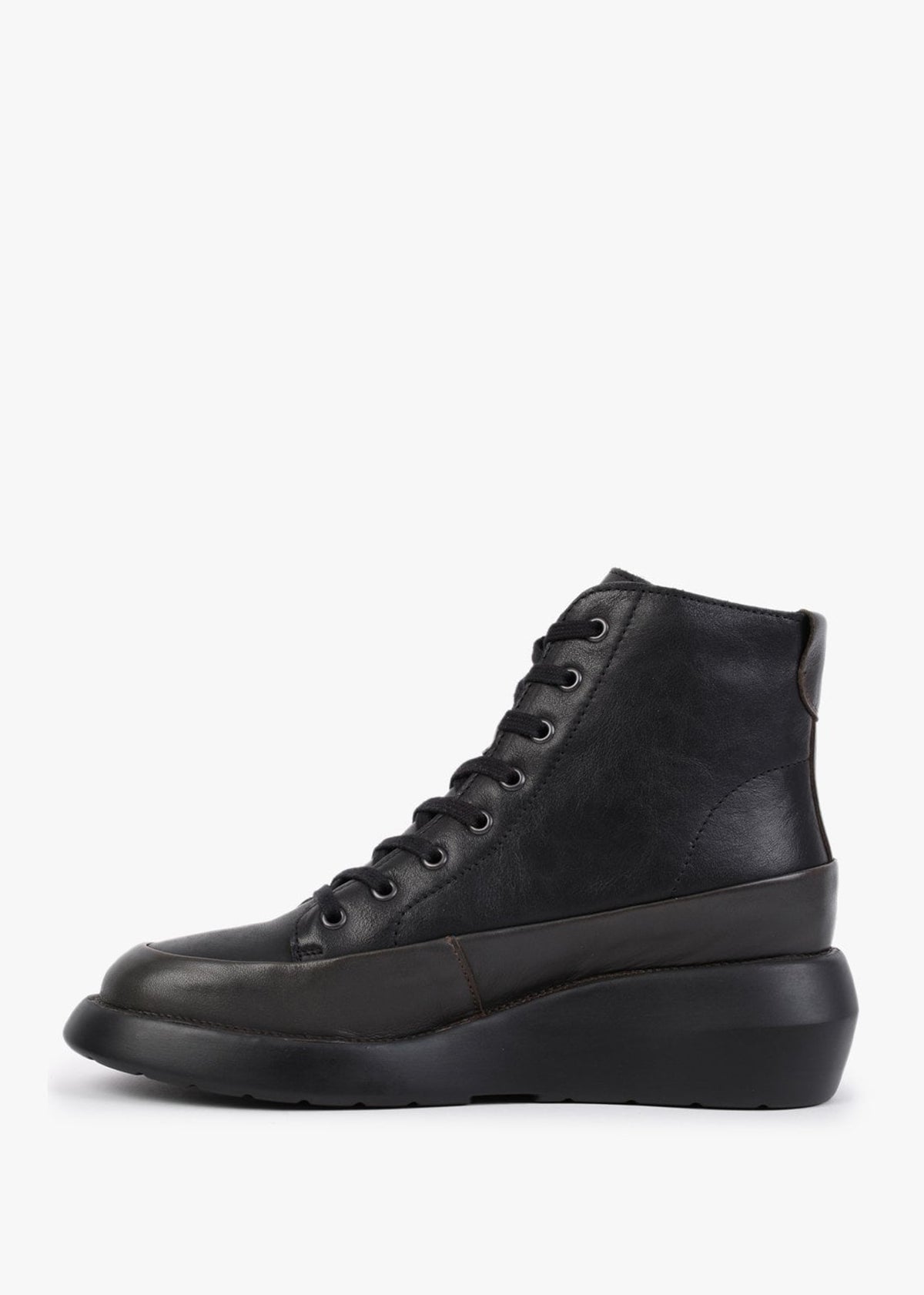 Boze Dark Green & Black Leather Wedge Ankle Boots