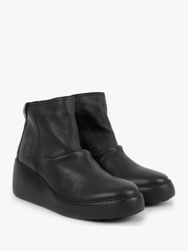Dabe Black Leather Wedge Ankle Boots