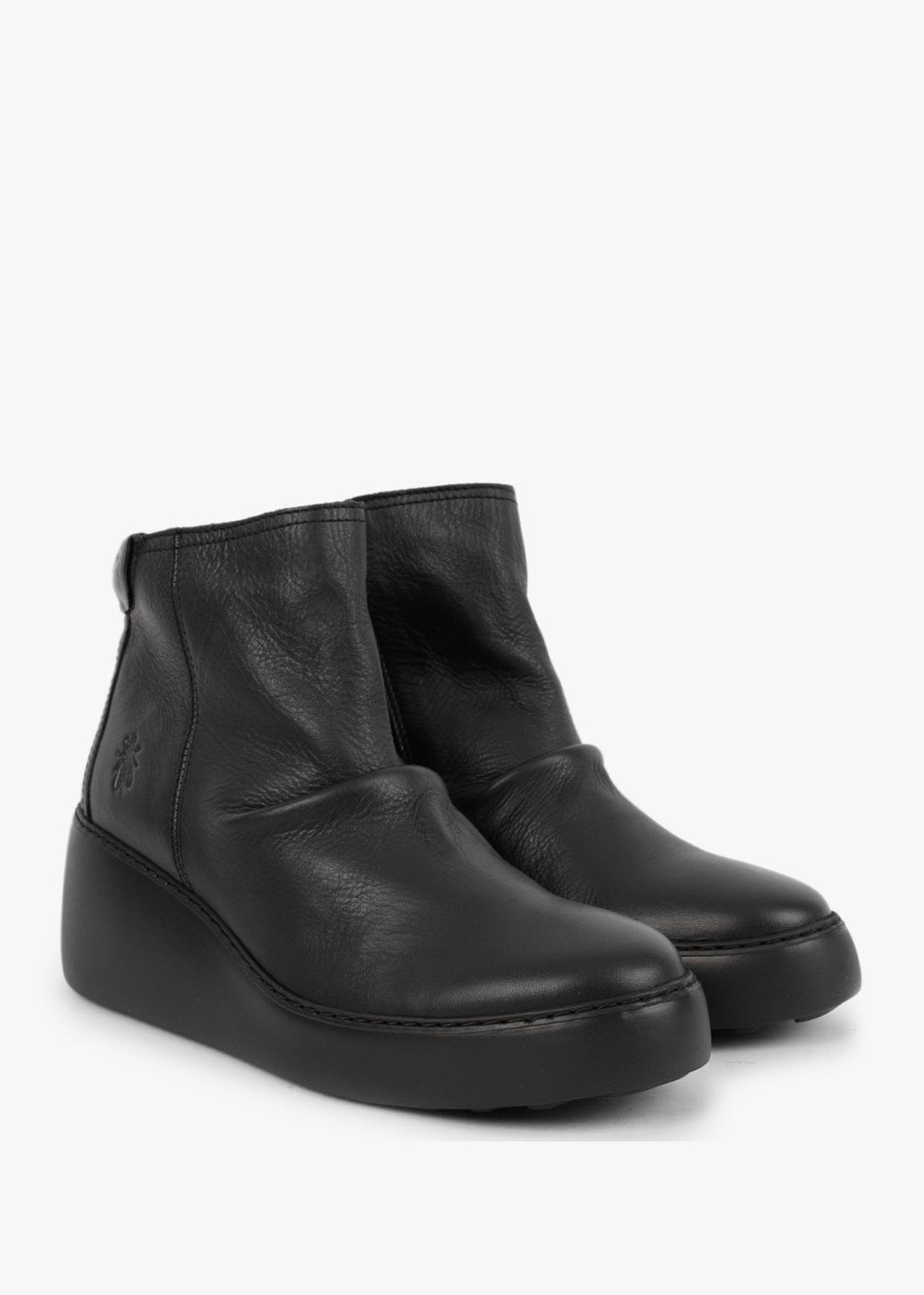 Dabe Black Leather Wedge Ankle Boots