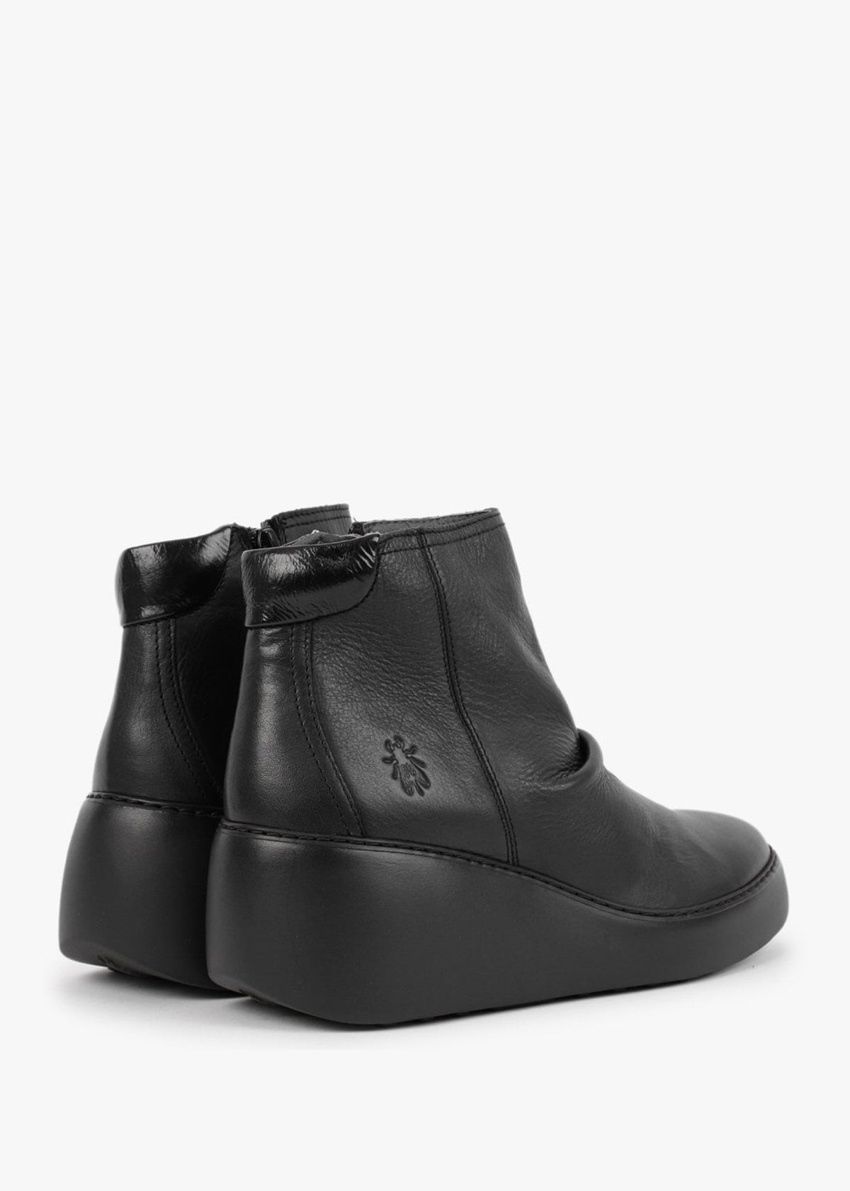 Dabe Black Leather Wedge Ankle Boots
