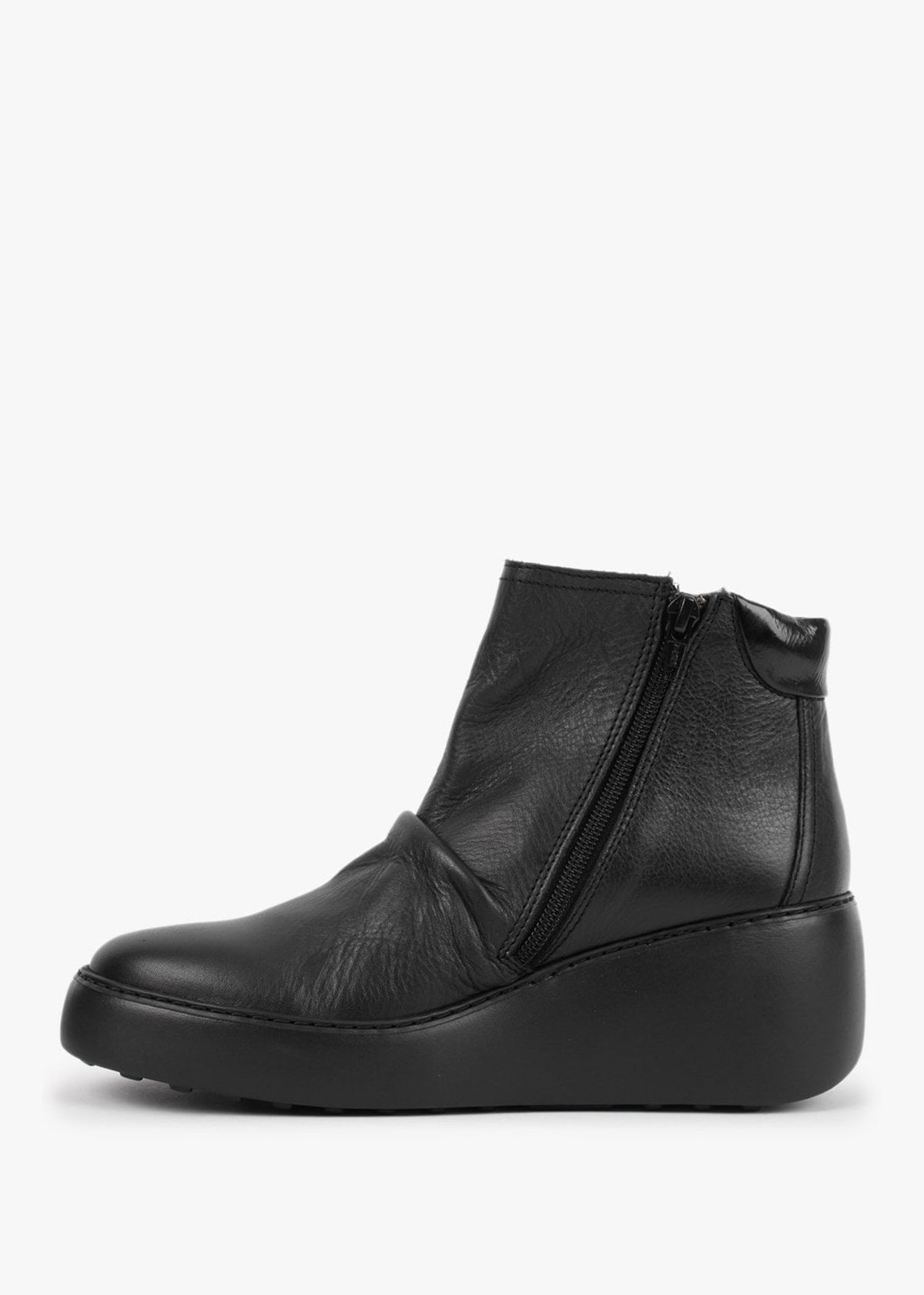 Dabe Black Leather Wedge Ankle Boots