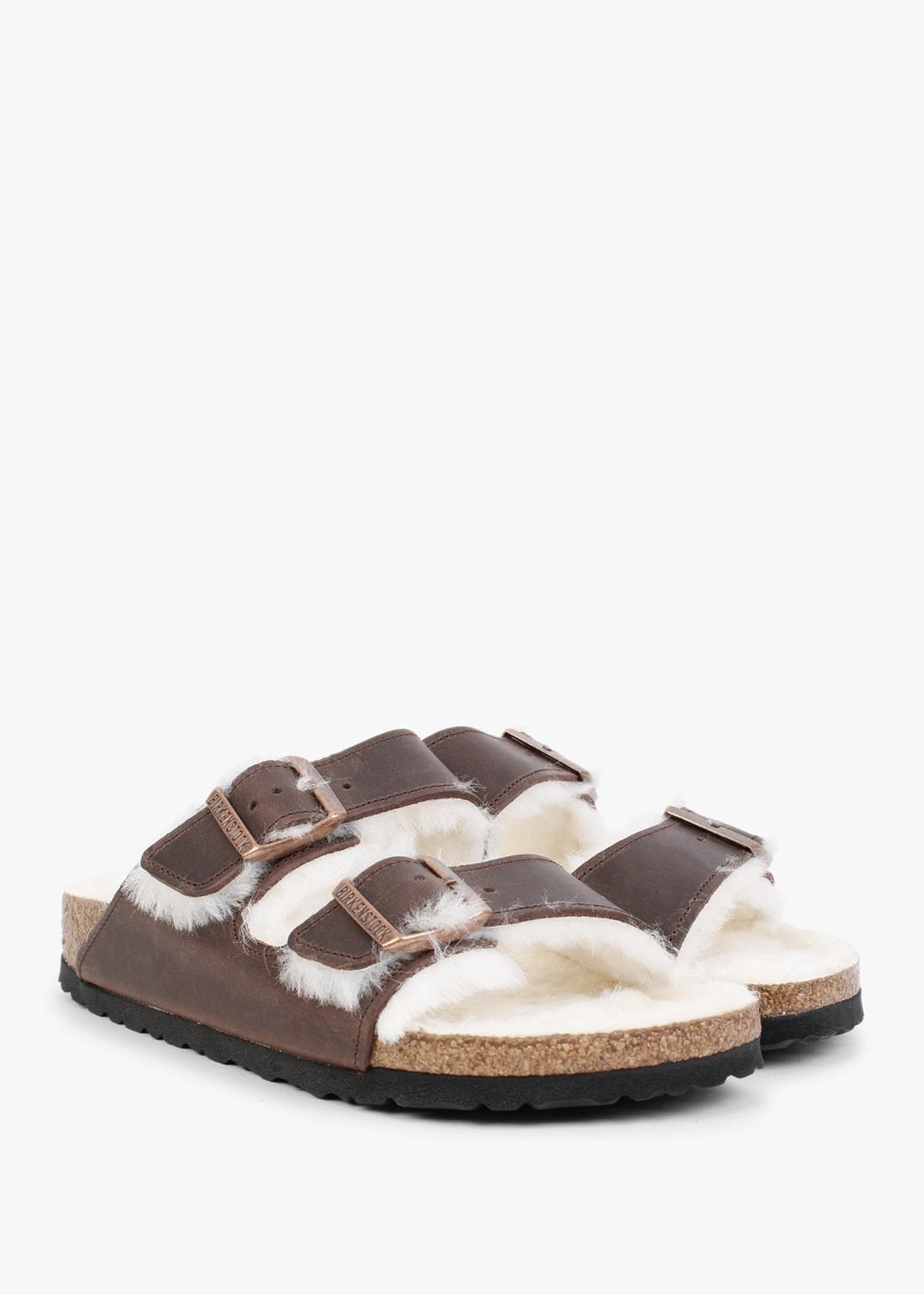 Arizona Shearling Habana Waxy Oiled Leather Two Bar Mules