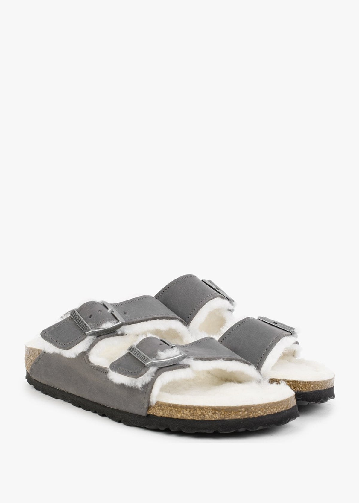 Arizona Shearling Iron Waxy Oiled Leather Two Bar Mules