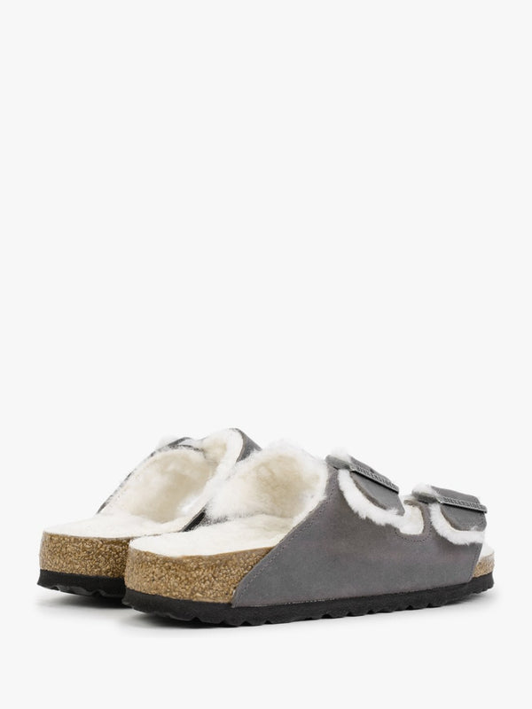 Arizona Shearling Iron Waxy Oiled Leather Two Bar Mules