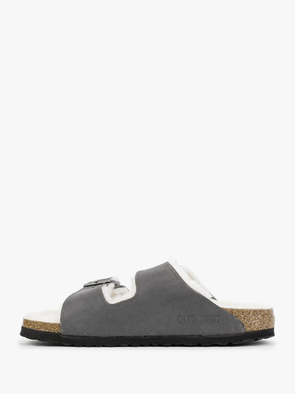 Arizona Shearling Iron Waxy Oiled Leather Two Bar Mules