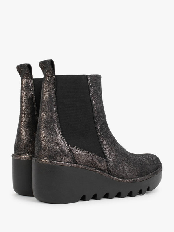 Bagu Cool Graphite Leather Wedge Chelsea Boots
