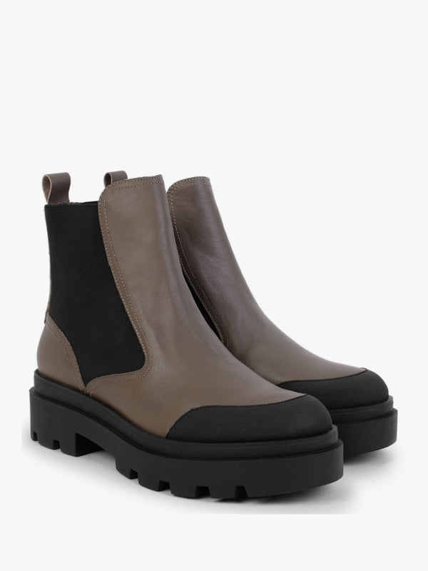 Jeba Taupe Leather Chunky Chelsea Boots